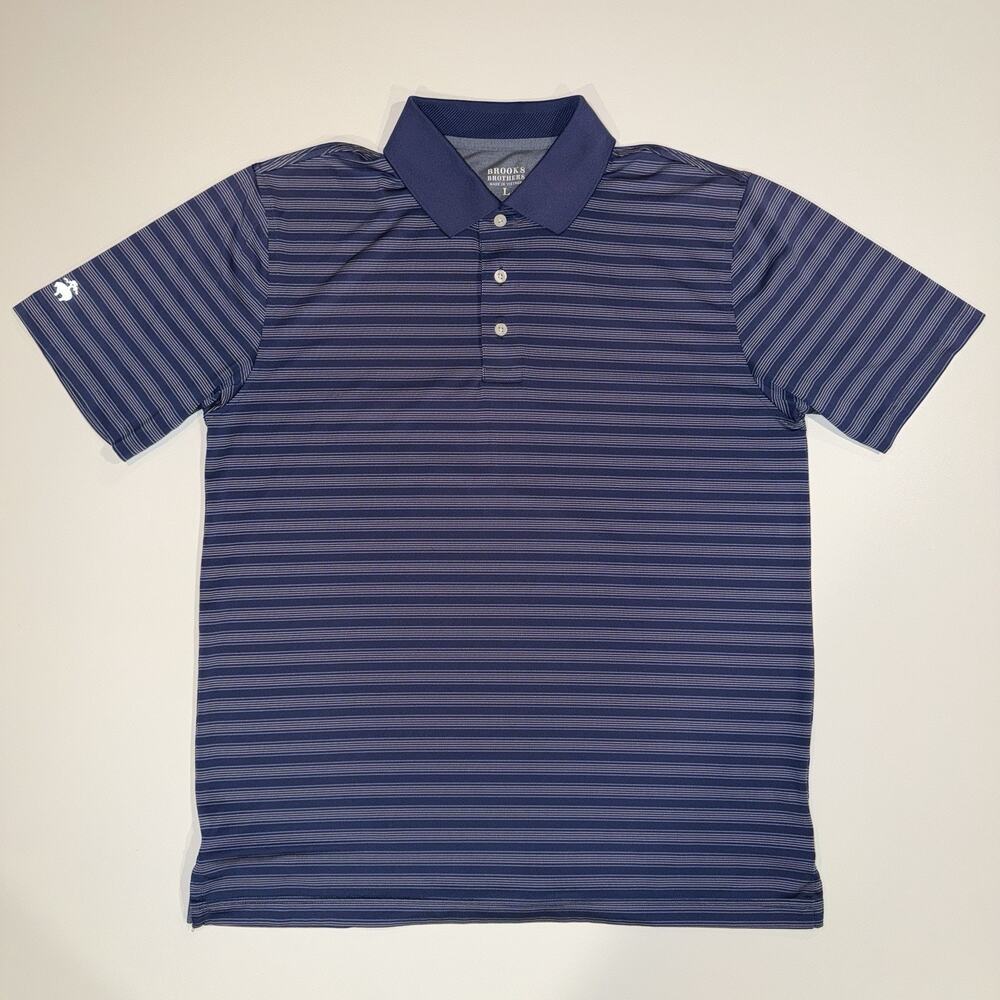 Brooks Brothers Men’s Golf Blue Striped Performance Short Sleeve Polo Shirt Sz L